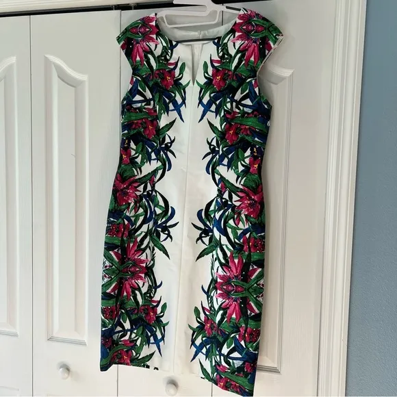 David Meister Floral Tropical Print Cap Sleeve Dress Size 10