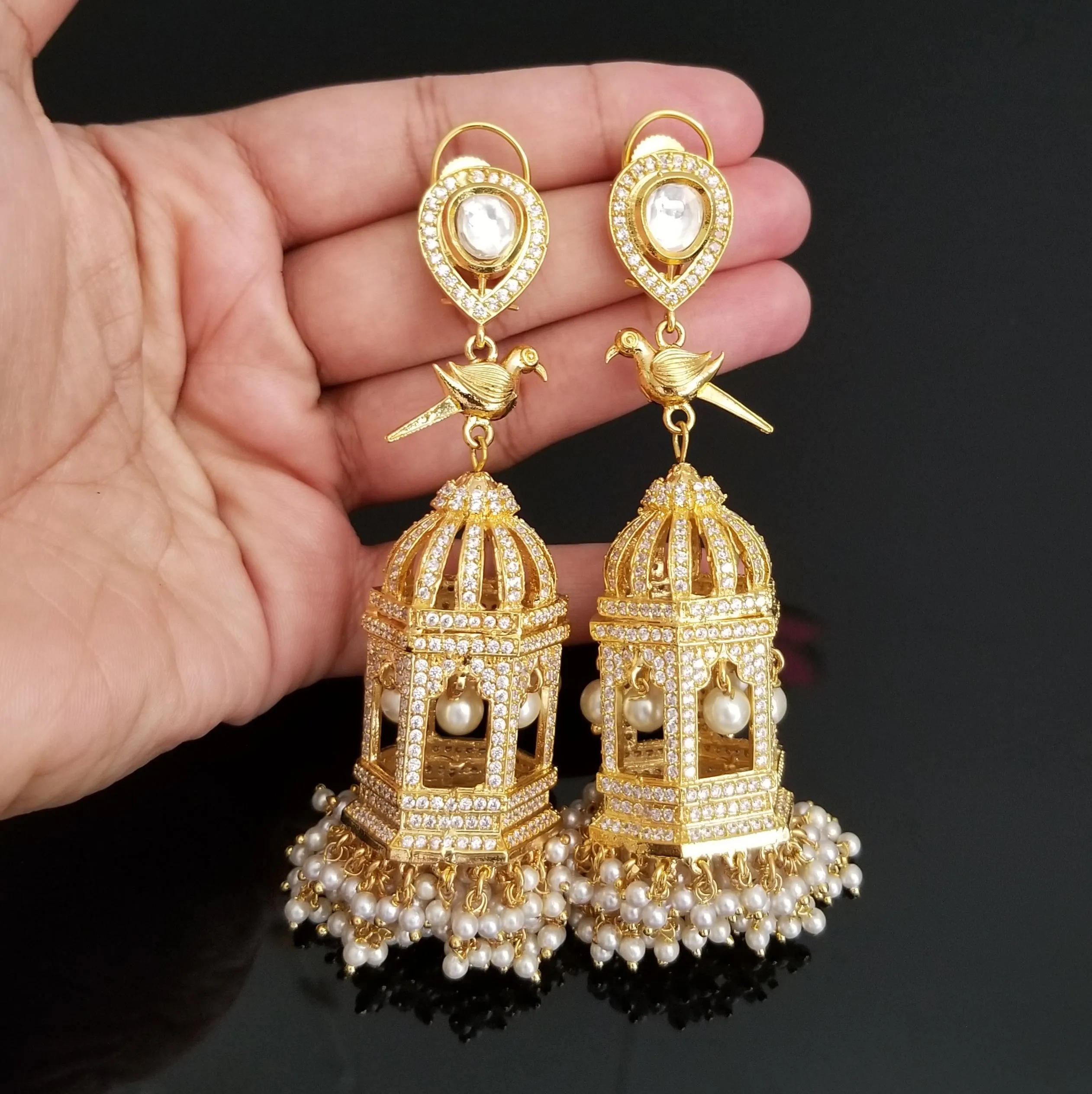 Designer American Diamond Bird Cage Earrings 1730