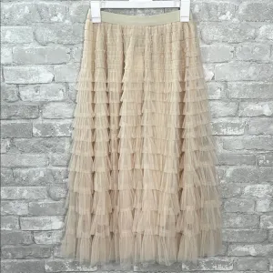 Dessin Studio Elegant Cream Layered Lace Midi Skirt