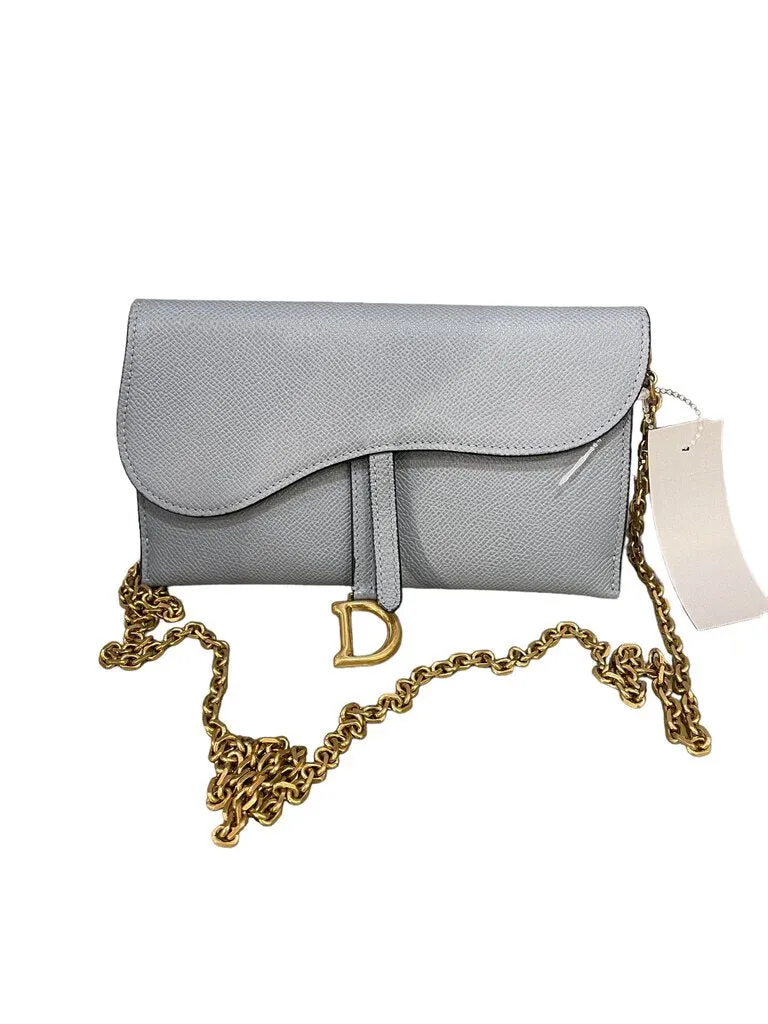 Dior Dior Saddle Wallet with Chain Cloud Blue new condition Base length: 8.25 in Height: 5.25 in Width: 1.5 in Drop: 23 in