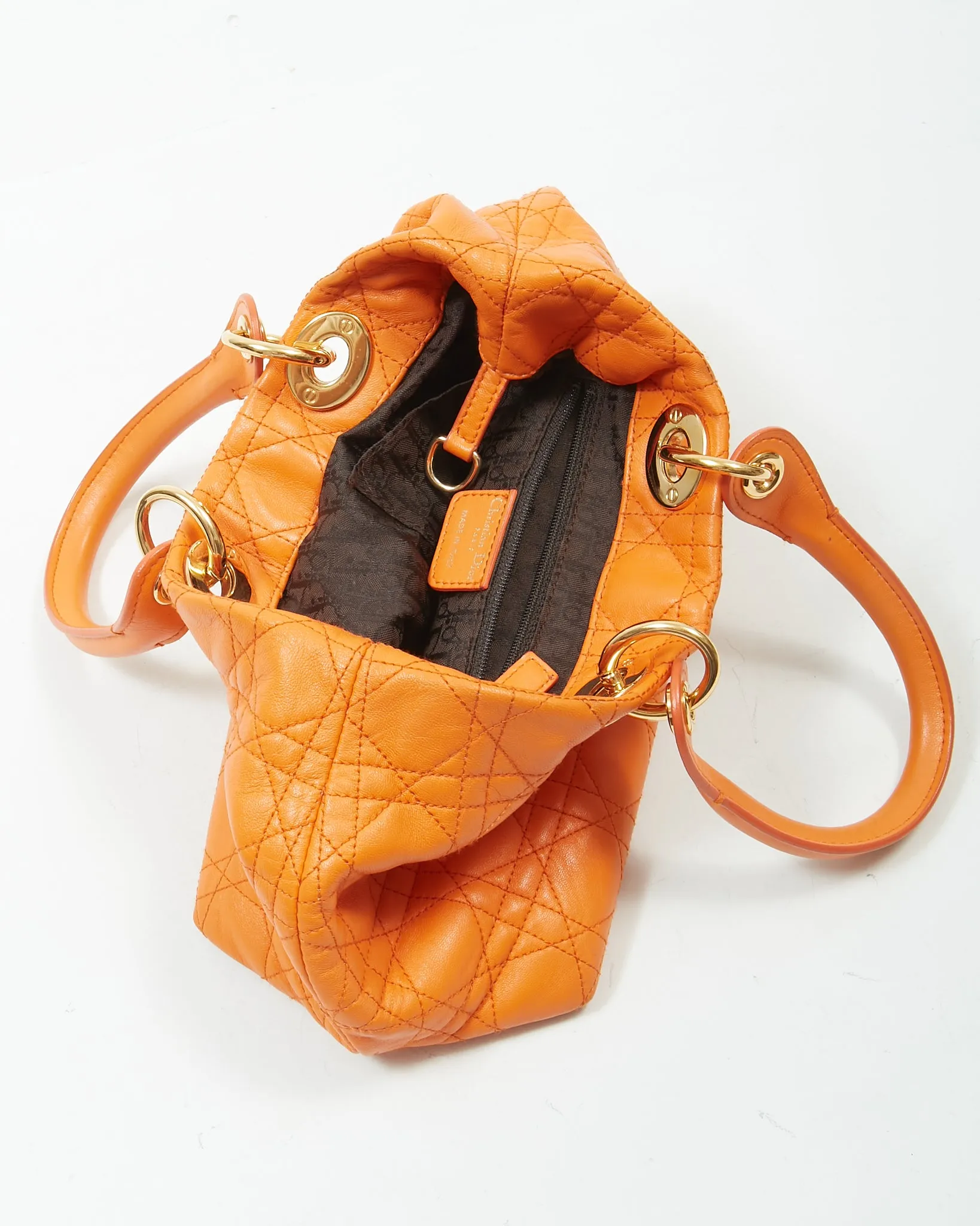 Dior Orange Leather Cannage Small Tote Bag