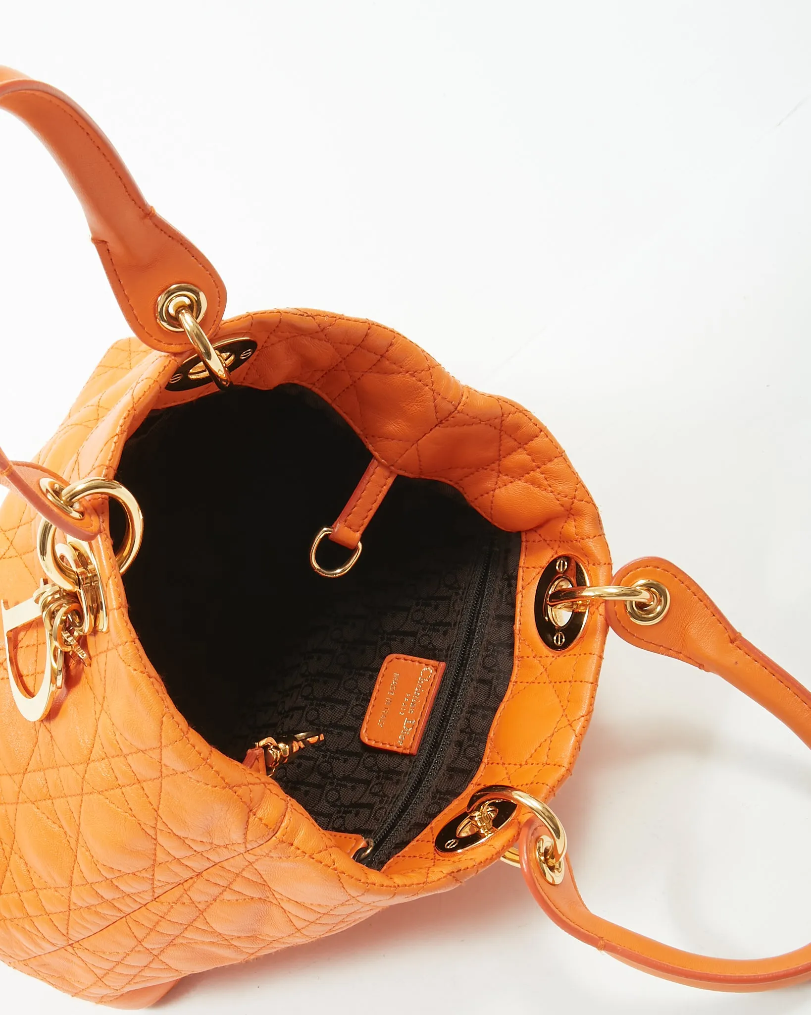 Dior Orange Leather Cannage Small Tote Bag