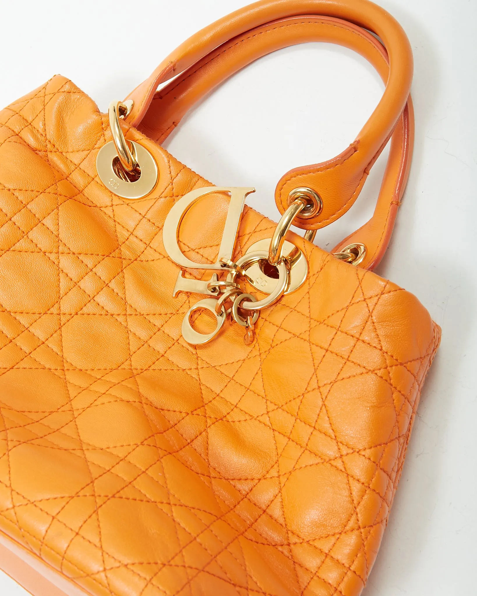 Dior Orange Leather Cannage Small Tote Bag