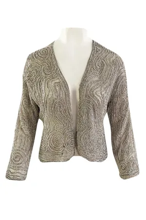 Documented 1981 Halston Silver Beaded & Pearl Grey Silk Net Couture Jacket