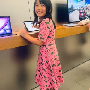 DUNS Sweden Cat Skater Dress - Short Sleeve - Pink (Generous Sizing)