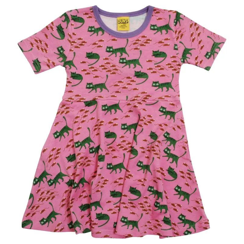 DUNS Sweden Cat Skater Dress - Short Sleeve - Pink (Generous Sizing)