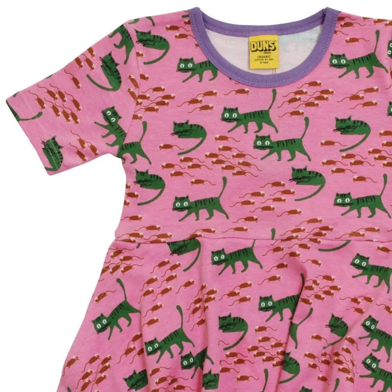 DUNS Sweden Cat Skater Dress - Short Sleeve - Pink (Generous Sizing)
