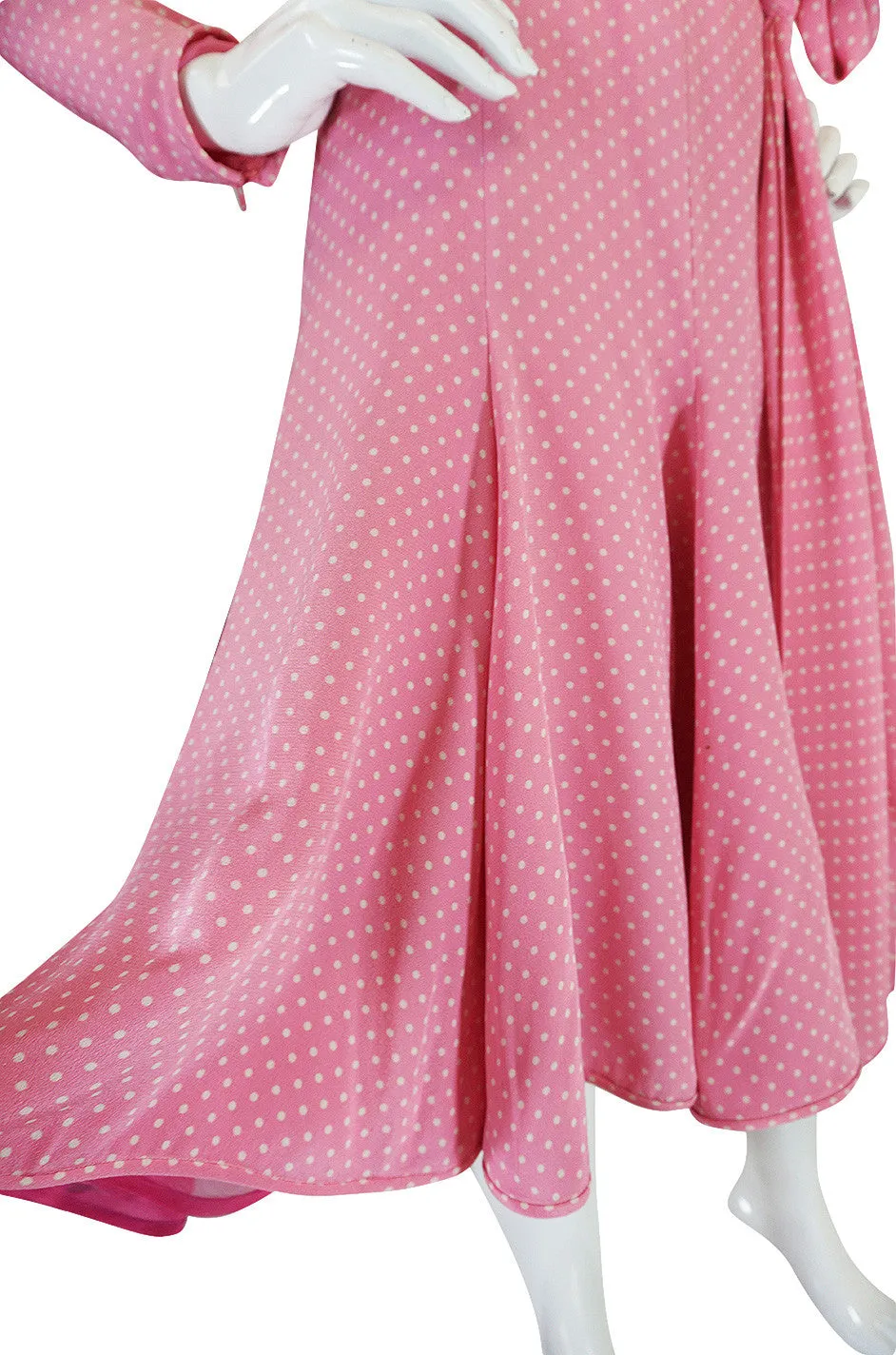 Early 1980s Pink Silk Dotted Valentino Day Dress