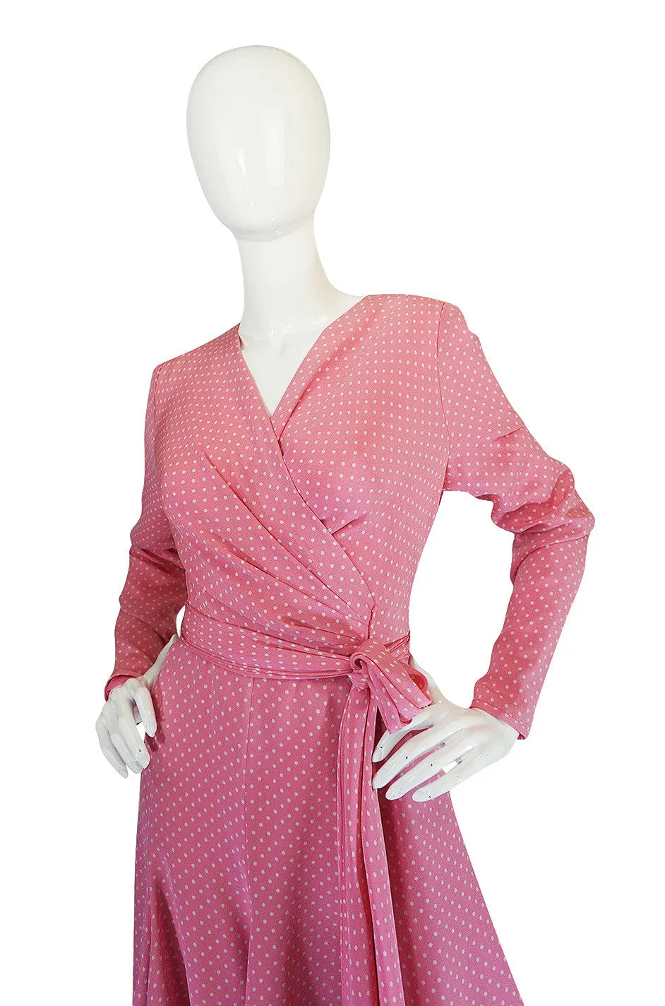 Early 1980s Pink Silk Dotted Valentino Day Dress