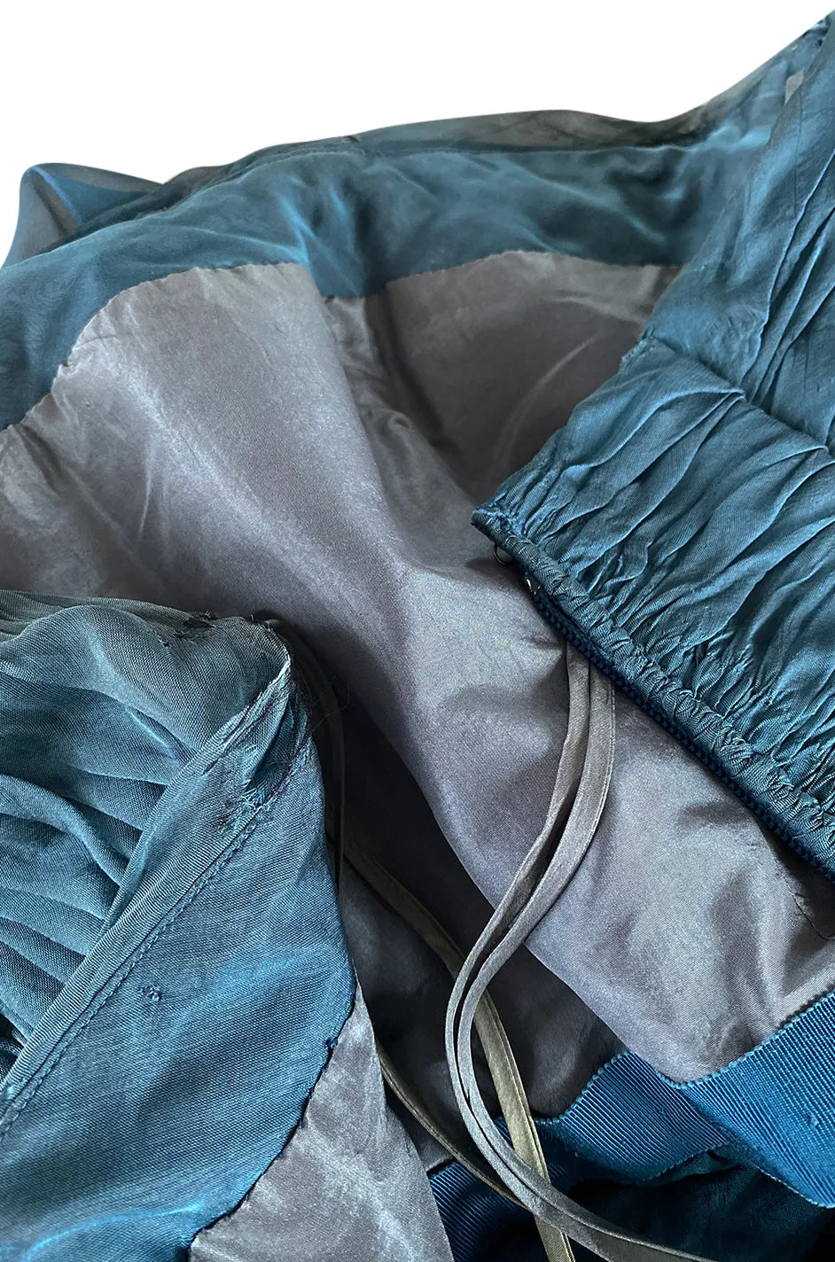 Early 1990s Oscar de la Renta Deep Teal Blue Silk Chiffon Custom Made Dress