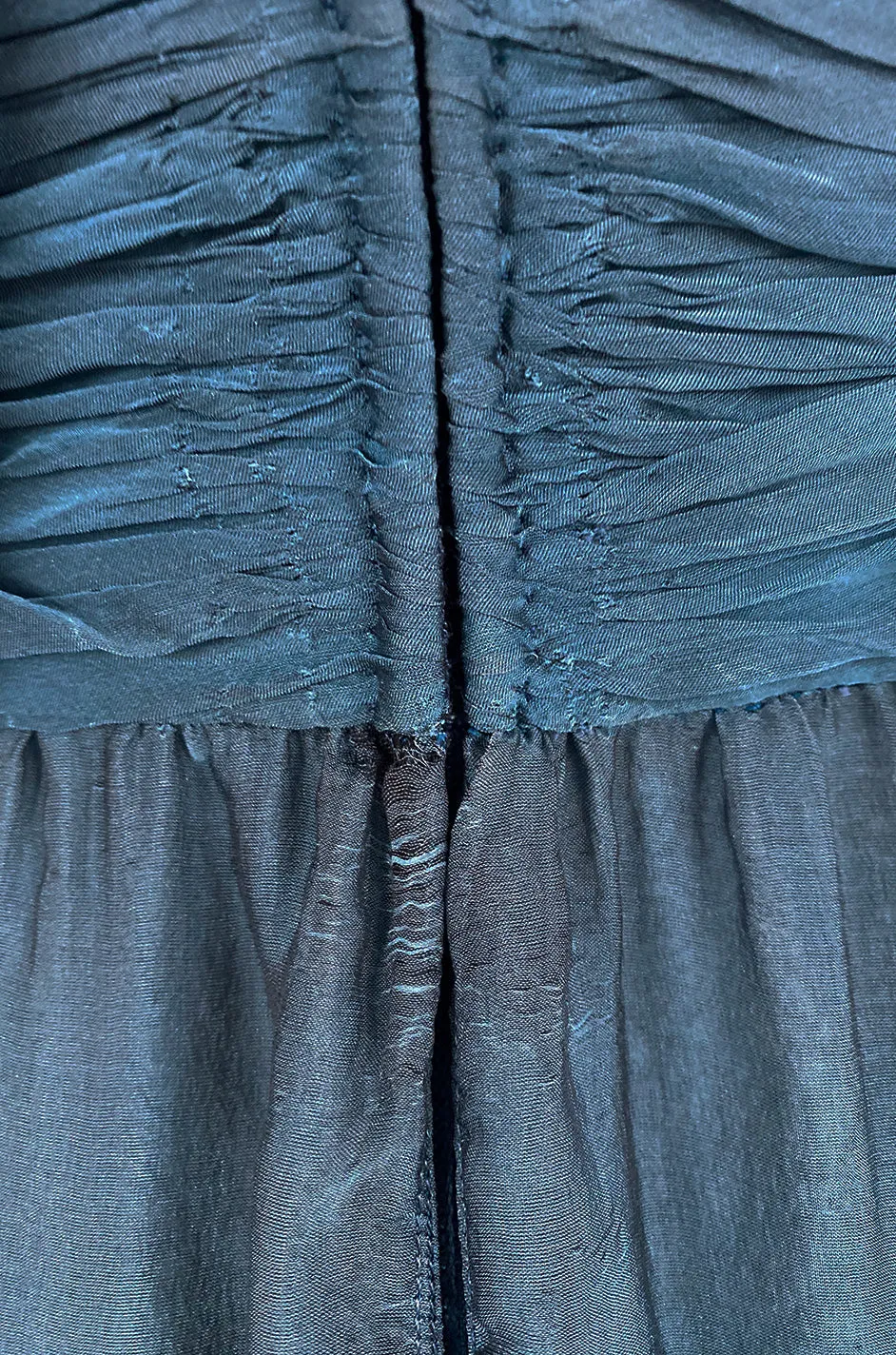 Early 1990s Oscar de la Renta Deep Teal Blue Silk Chiffon Custom Made Dress