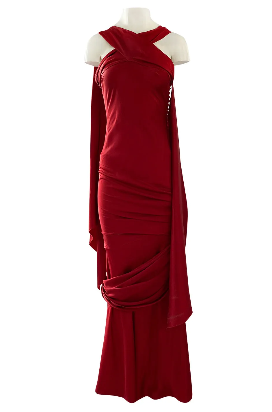 Early 2000s Dior Christian Dior by John Galliano Deep Red Satin Finish Bias Cut Dress w Extended Panel
