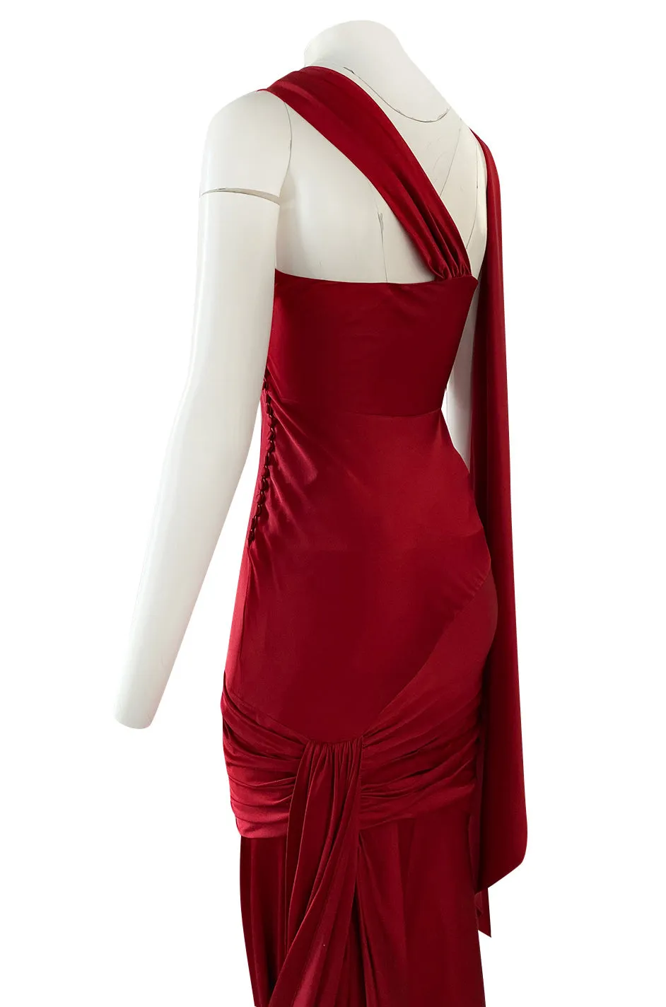 Early 2000s Dior Christian Dior by John Galliano Deep Red Satin Finish Bias Cut Dress w Extended Panel