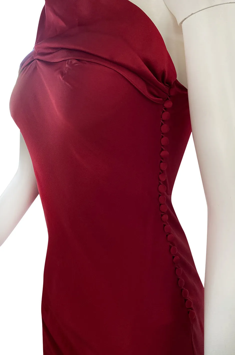 Early 2000s Dior Christian Dior by John Galliano Deep Red Satin Finish Bias Cut Dress w Extended Panel