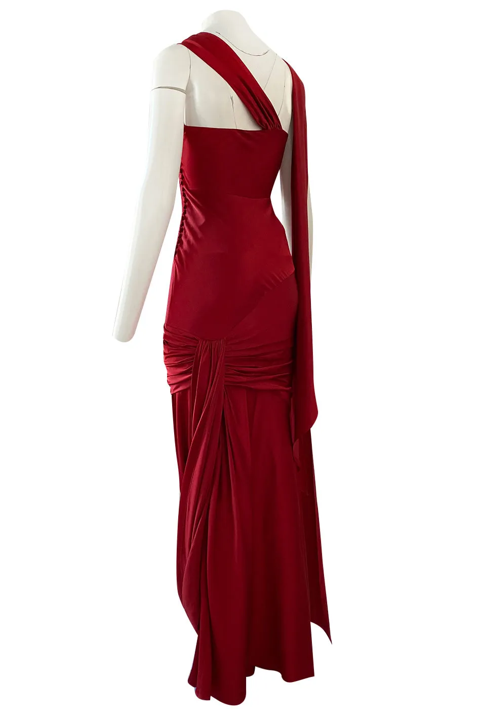 Early 2000s Dior Christian Dior by John Galliano Deep Red Satin Finish Bias Cut Dress w Extended Panel