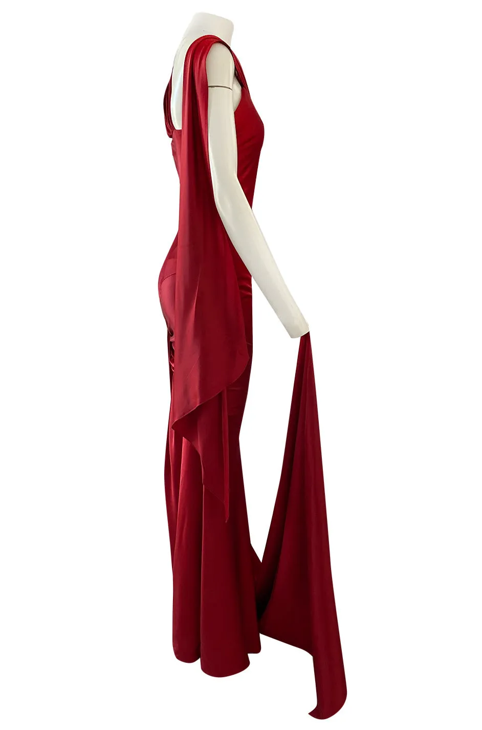 Early 2000s Dior Christian Dior by John Galliano Deep Red Satin Finish Bias Cut Dress w Extended Panel