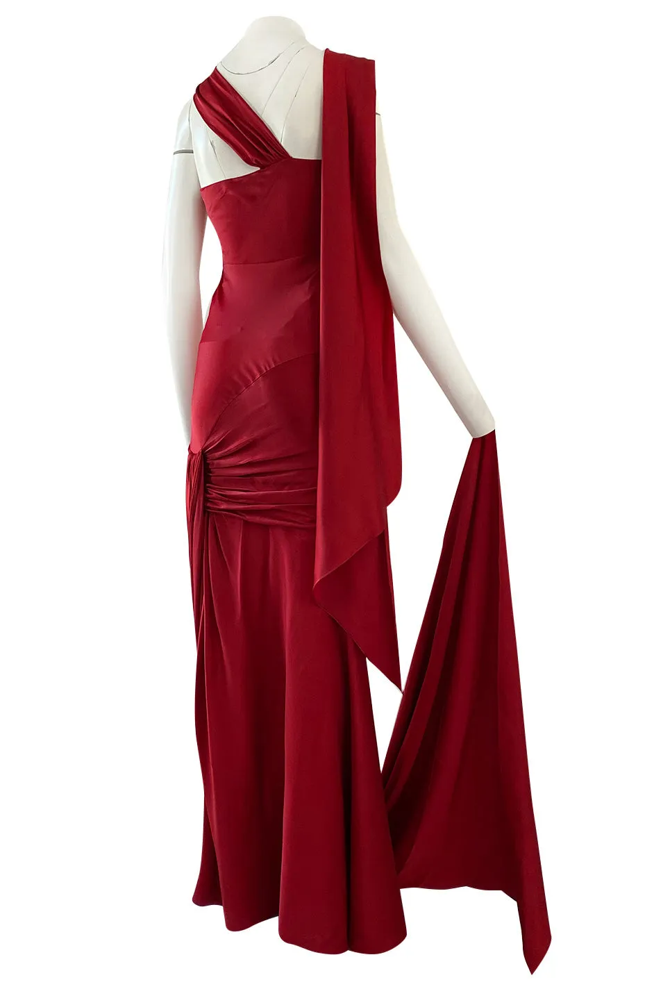 Early 2000s Dior Christian Dior by John Galliano Deep Red Satin Finish Bias Cut Dress w Extended Panel