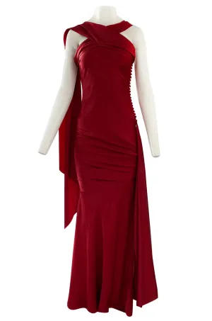 Early 2000s Dior Christian Dior by John Galliano Deep Red Satin Finish Bias Cut Dress w Extended Panel