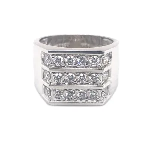 Elegant 14kt White Gold Three-Row Diamond Ring