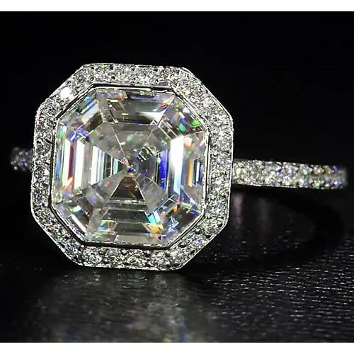 Elegant 8 Carat Halo Asscher Lab Grown Large Diamond Ring
