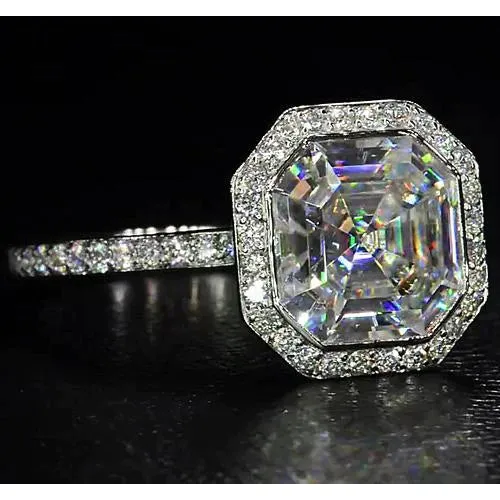 Elegant 8 Carat Halo Asscher Lab Grown Large Diamond Ring