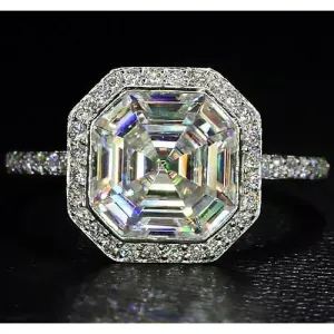 Elegant 8 Carat Halo Asscher Lab Grown Large Diamond Ring
