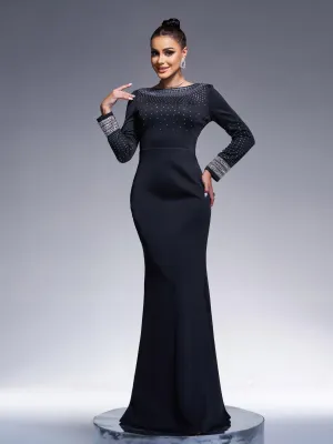 Elegant Black Long Sleeve Backless Prom Dress RJ12013