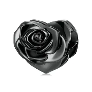 Elegant Black Rose Bead Heart Charm