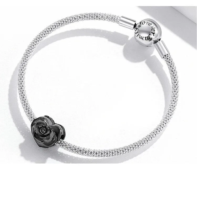 Elegant Black Rose Bead Heart Charm