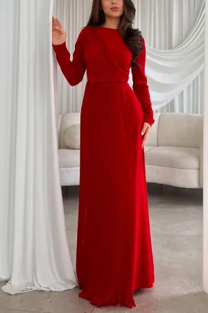 Elegant Bright Red Pleated Slim Dress