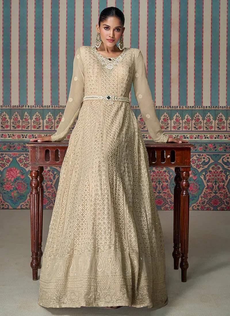Elegant Golden Heavy Embroidered Anarkali Suit