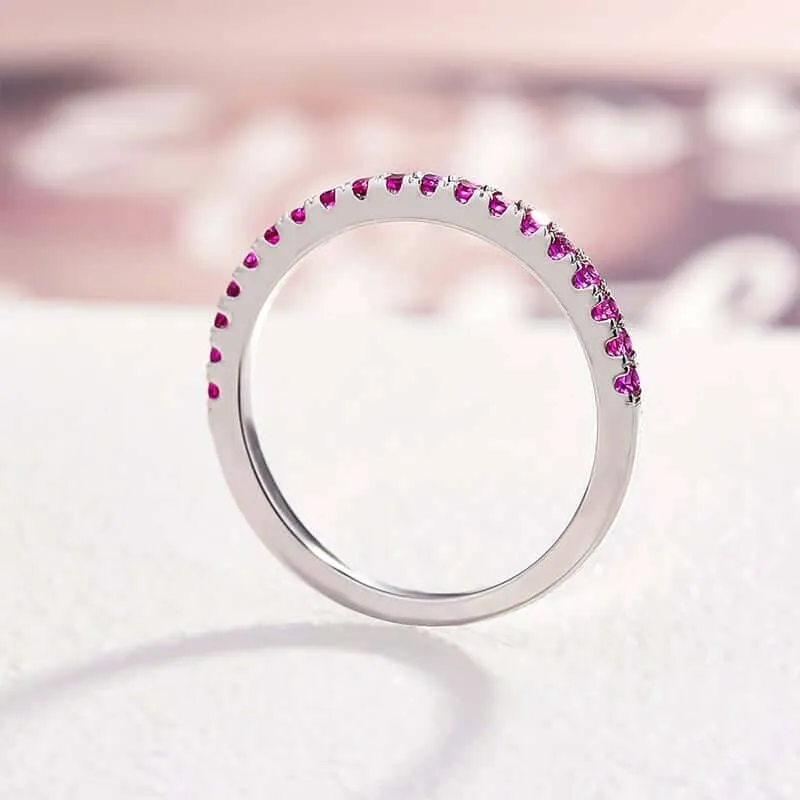 Elegant Half Eternity Fuchsia Wedding Band