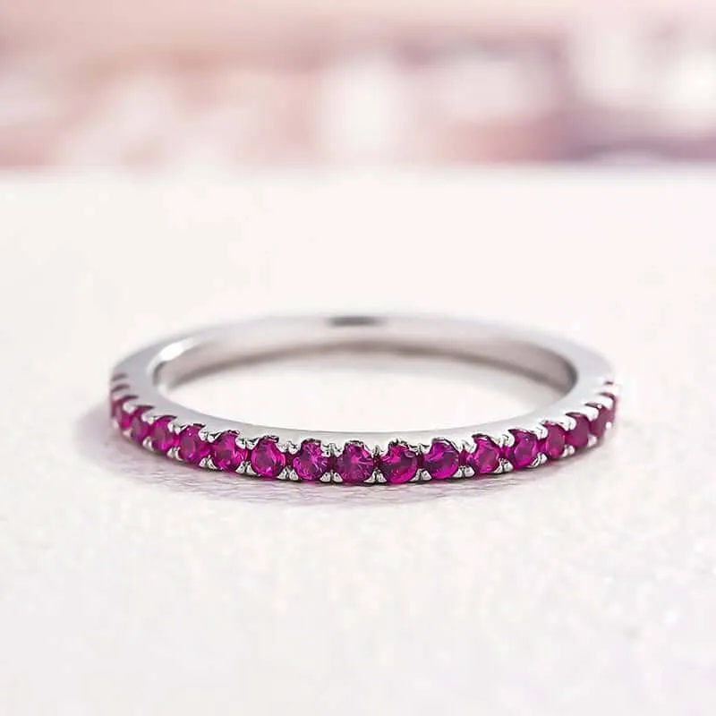 Elegant Half Eternity Fuchsia Wedding Band