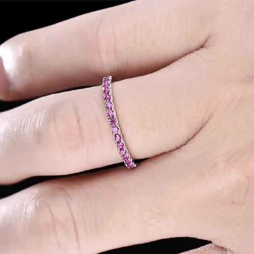 Elegant Half Eternity Fuchsia Wedding Band