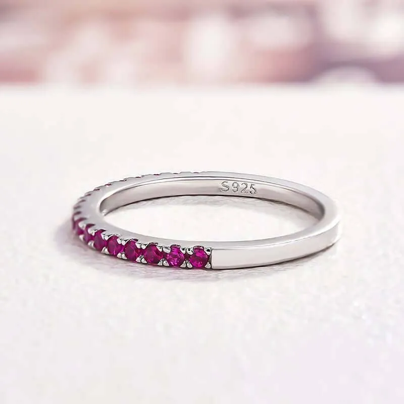 Elegant Half Eternity Fuchsia Wedding Band