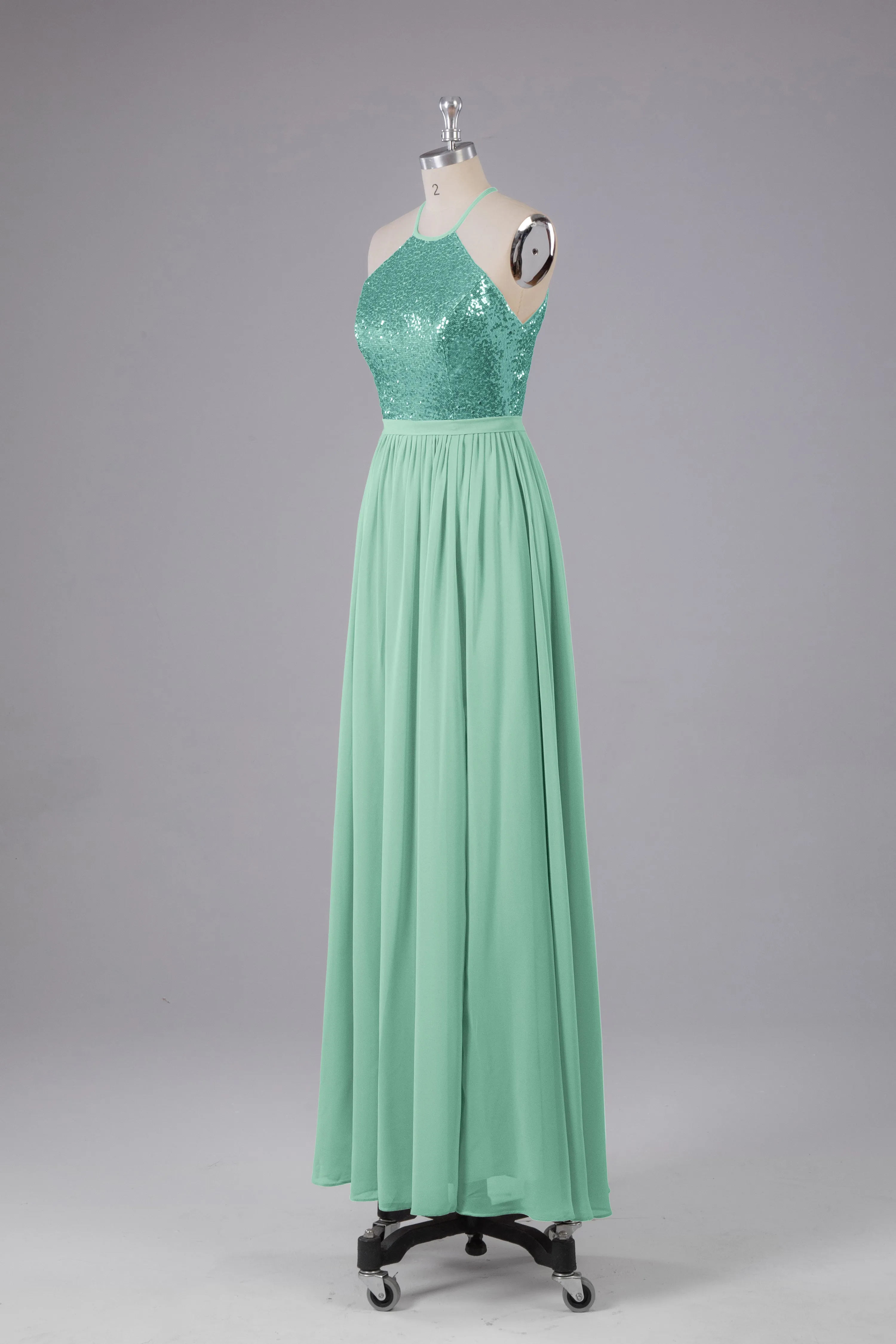 Elegant Halter Sequins Long Bridesmaid Dress