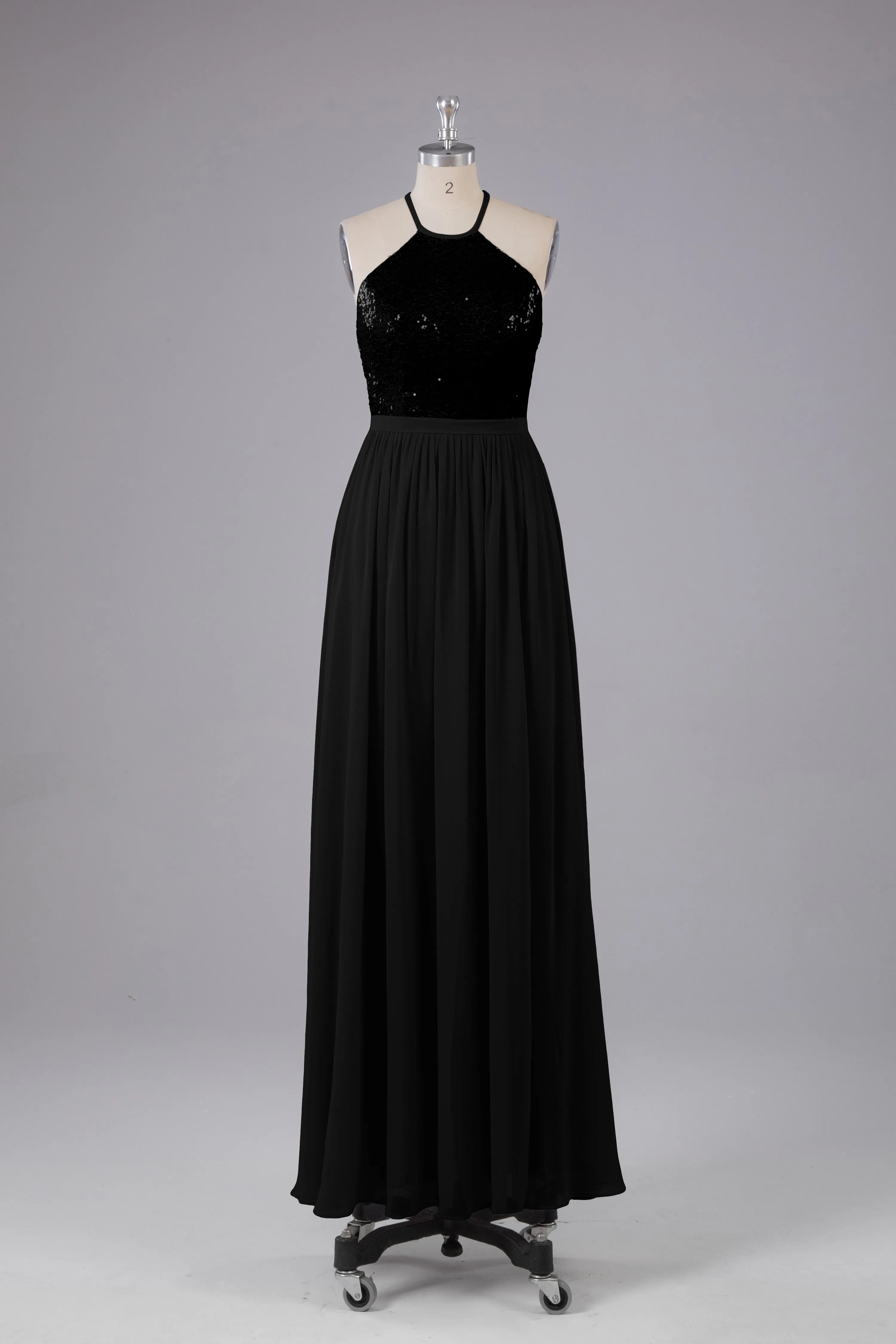 Elegant Halter Sequins Long Bridesmaid Dress