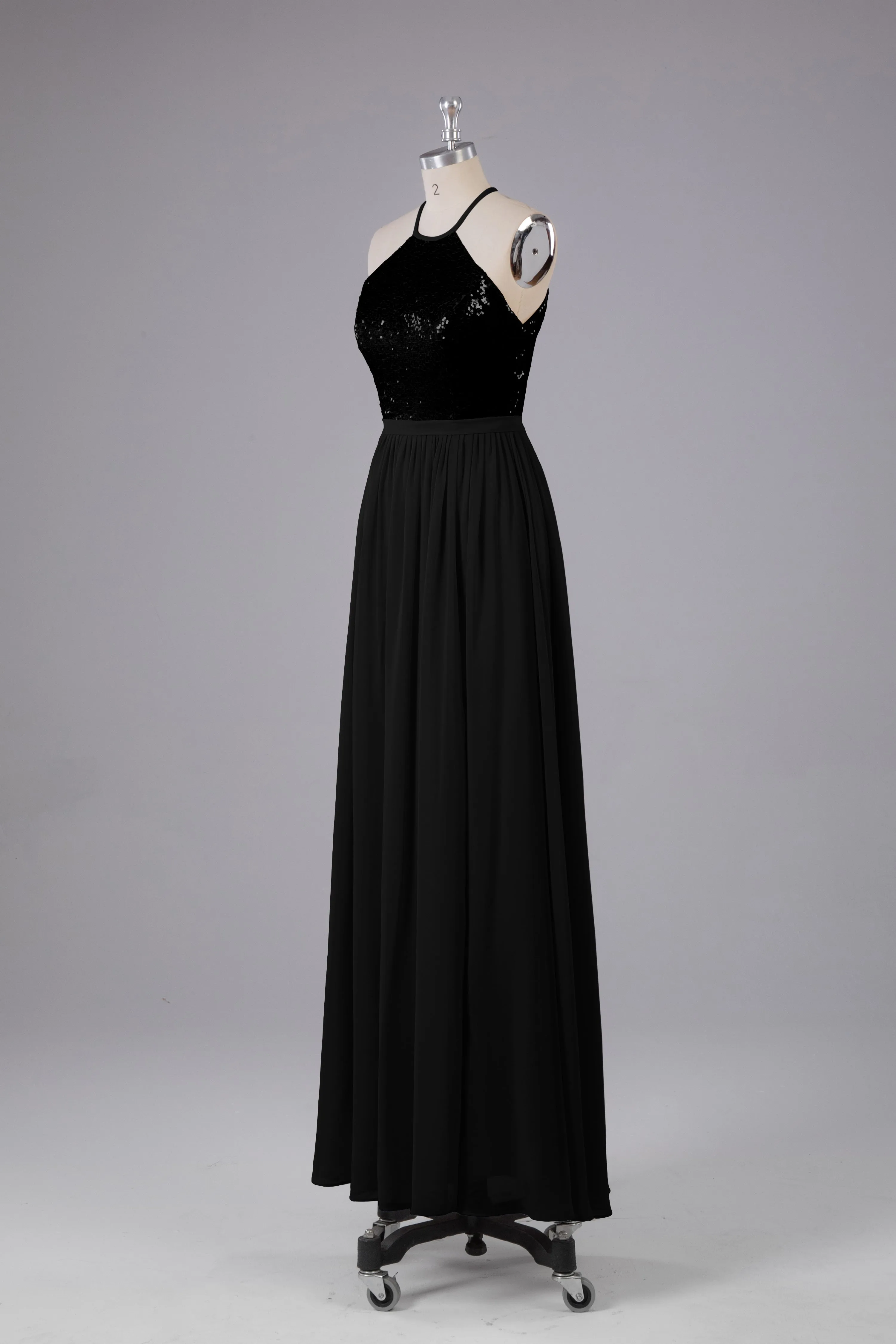 Elegant Halter Sequins Long Bridesmaid Dress