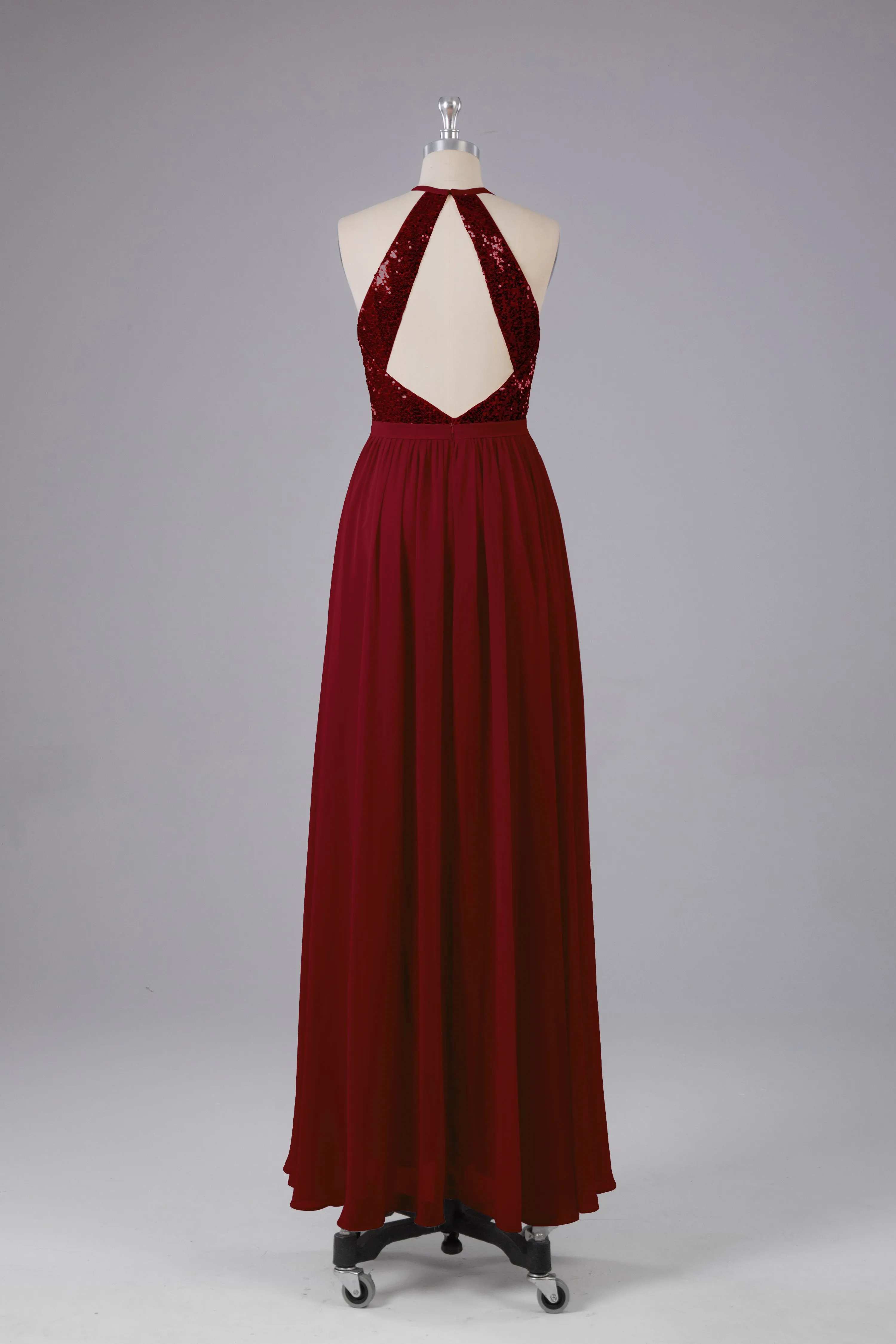 Elegant Halter Sequins Long Bridesmaid Dress