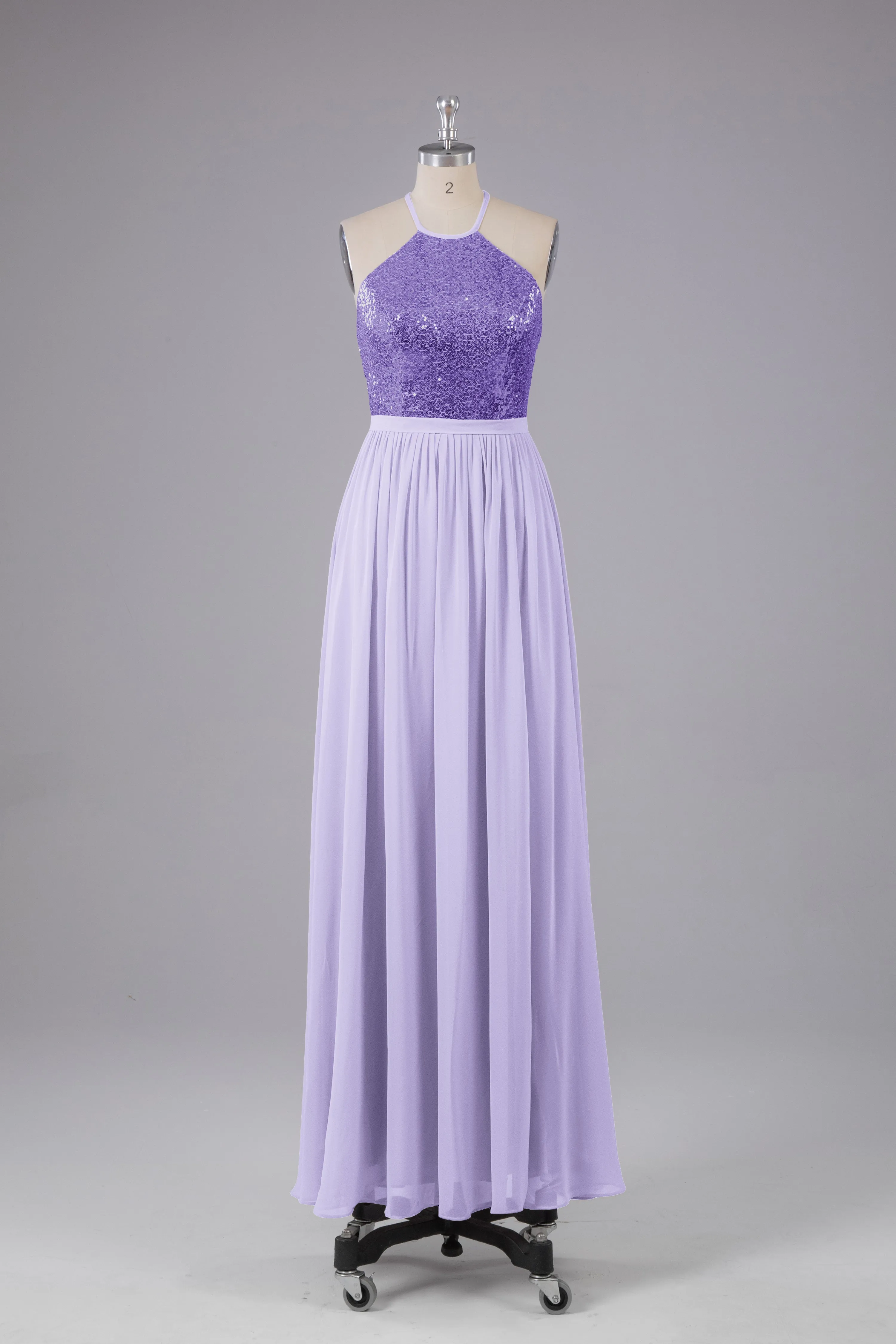 Elegant Halter Sequins Long Bridesmaid Dress