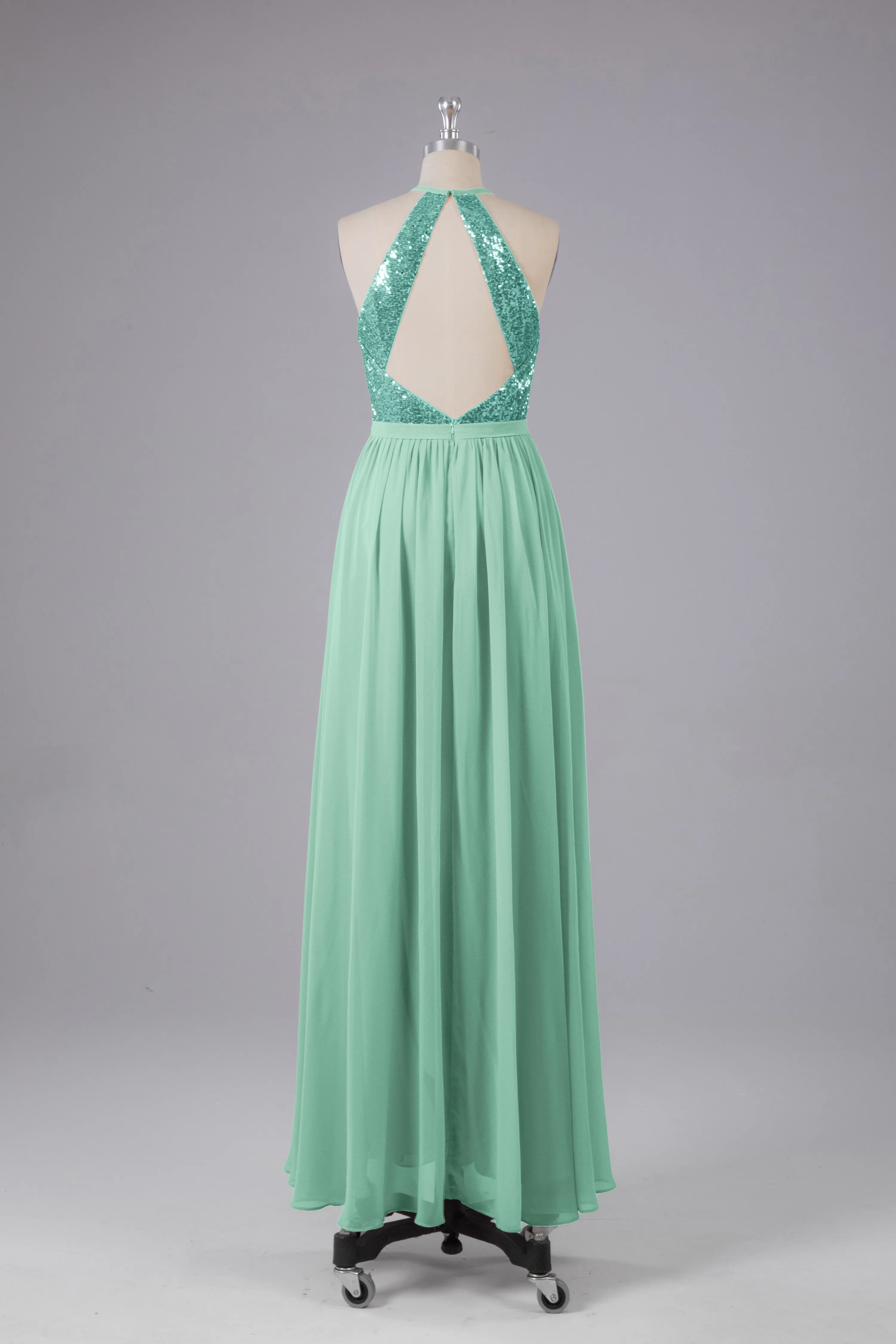 Elegant Halter Sequins Long Bridesmaid Dress
