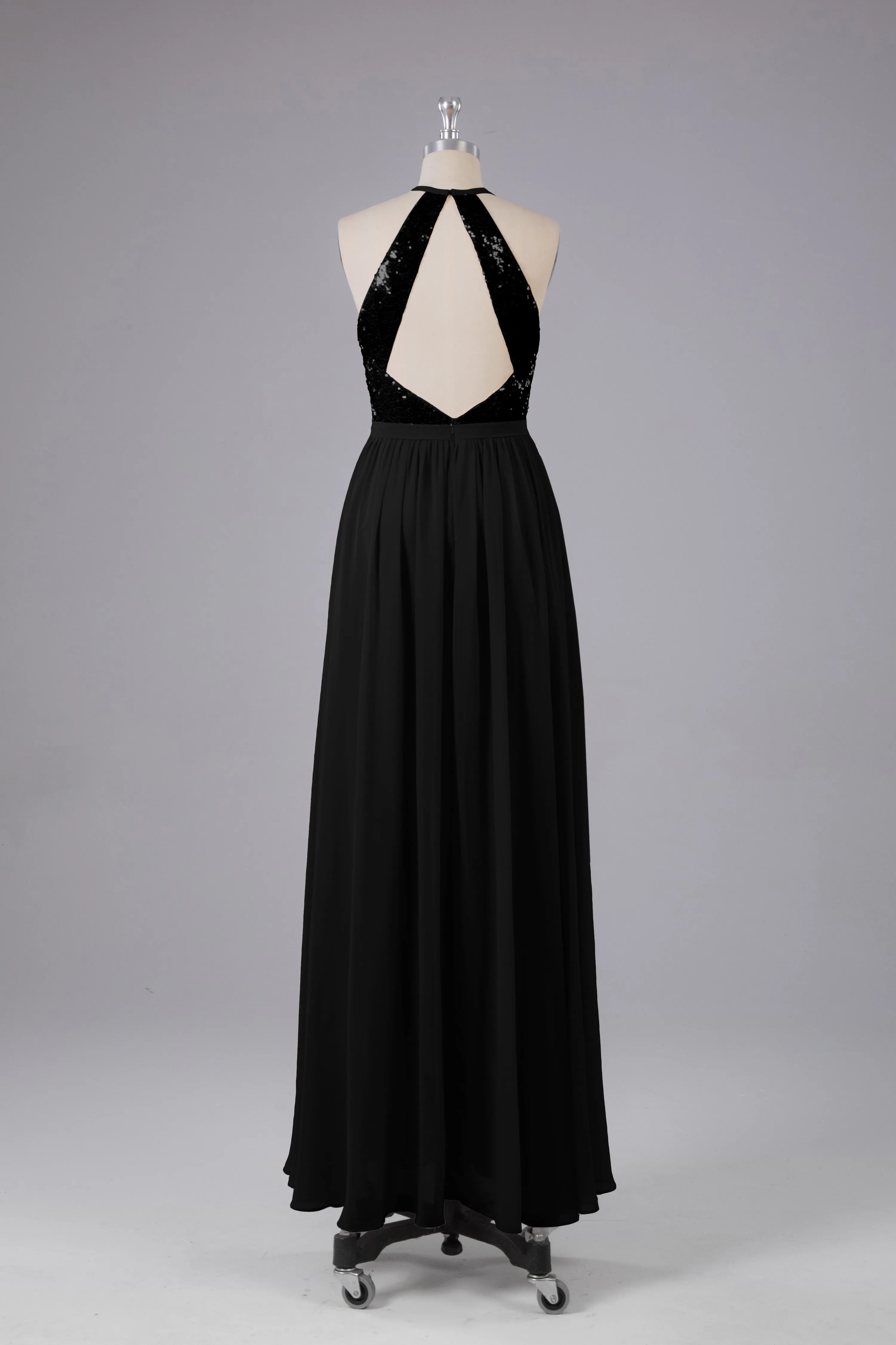 Elegant Halter Sequins Long Bridesmaid Dress
