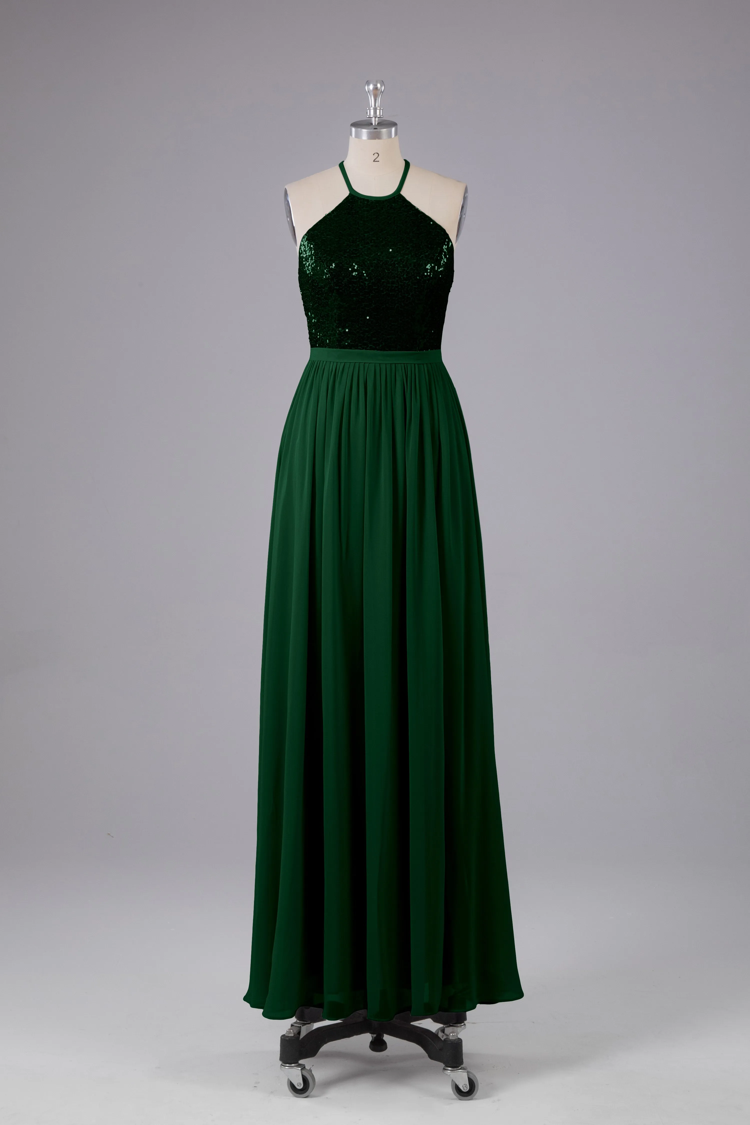 Elegant Halter Sequins Long Bridesmaid Dress