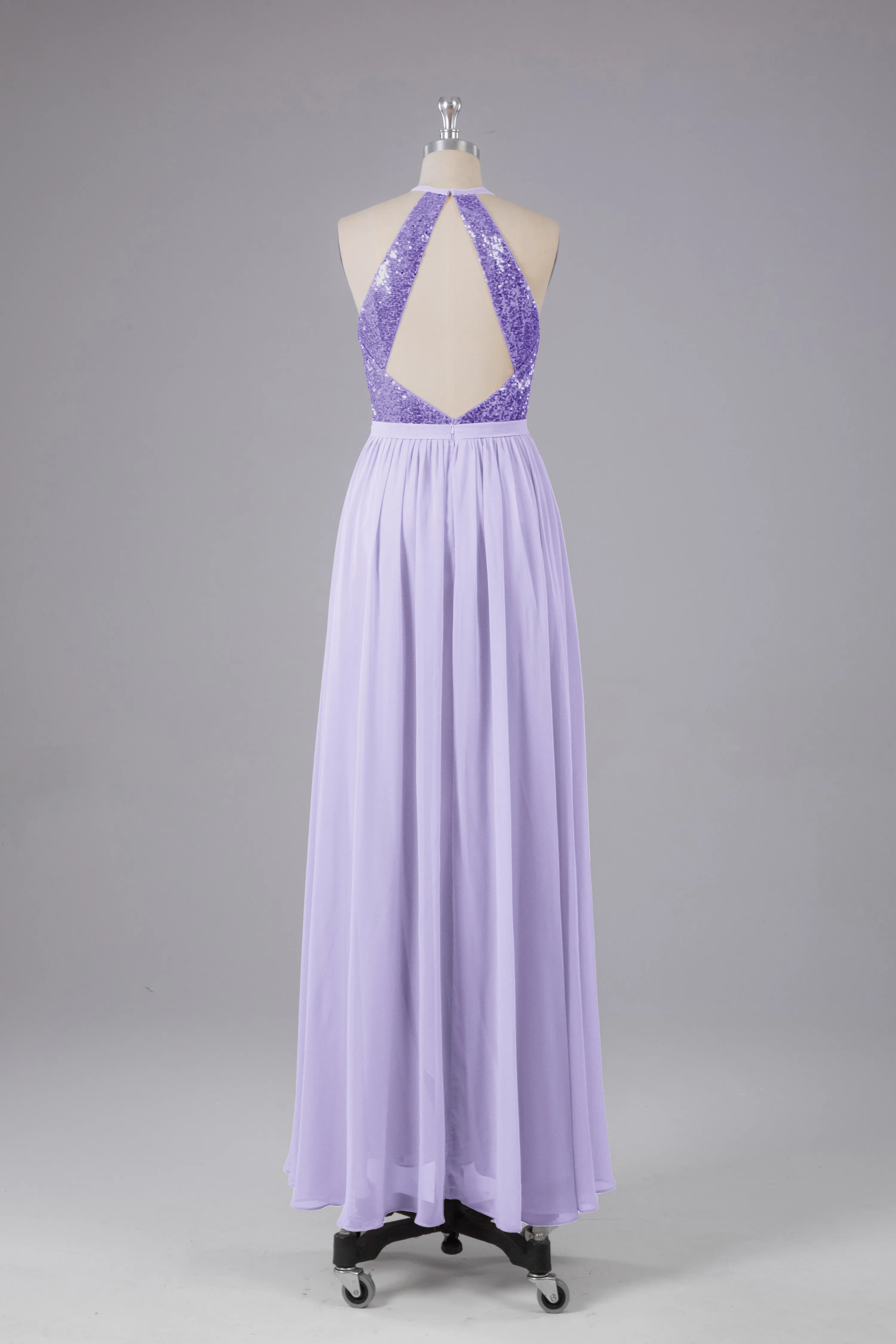 Elegant Halter Sequins Long Bridesmaid Dress