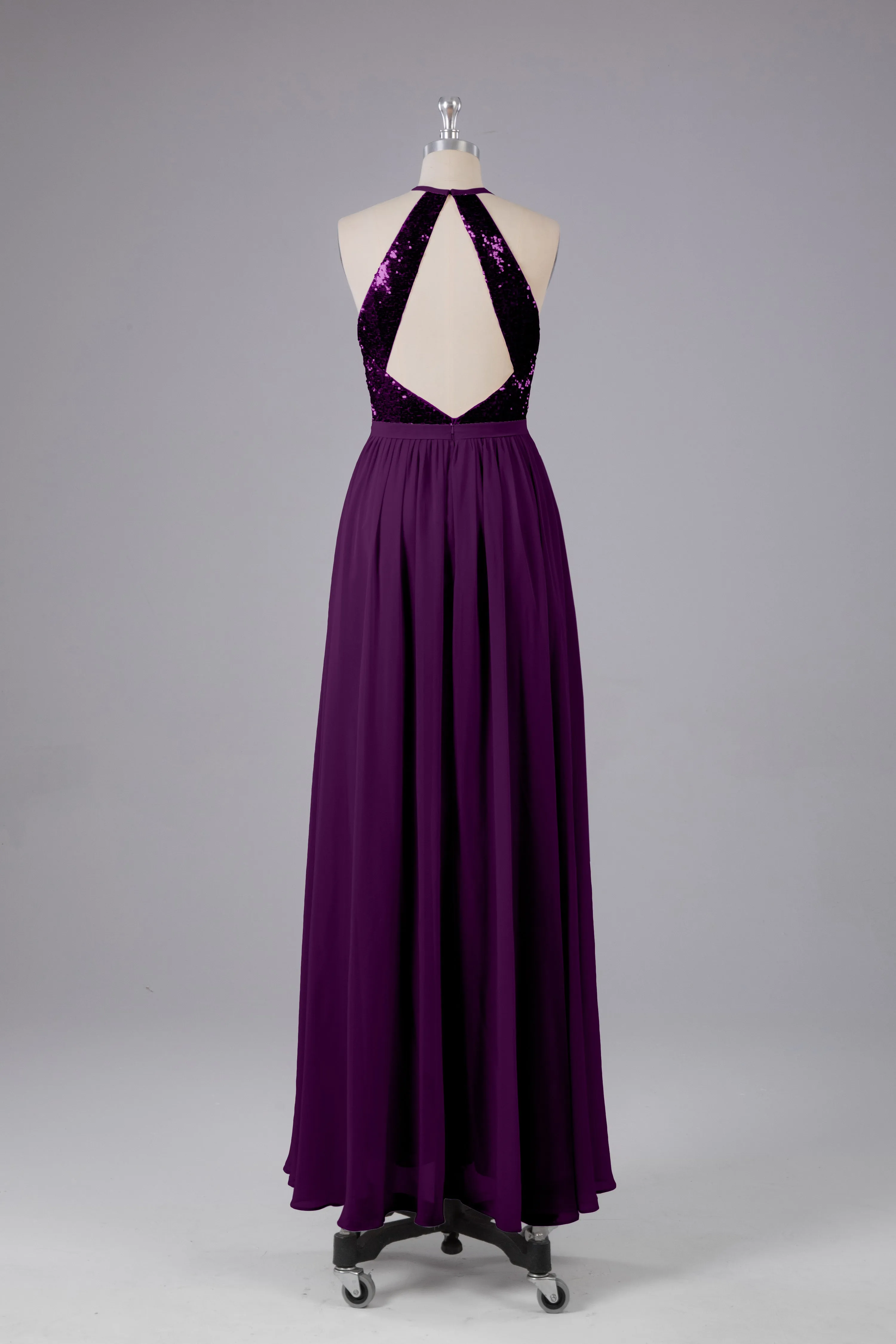 Elegant Halter Sequins Long Bridesmaid Dress