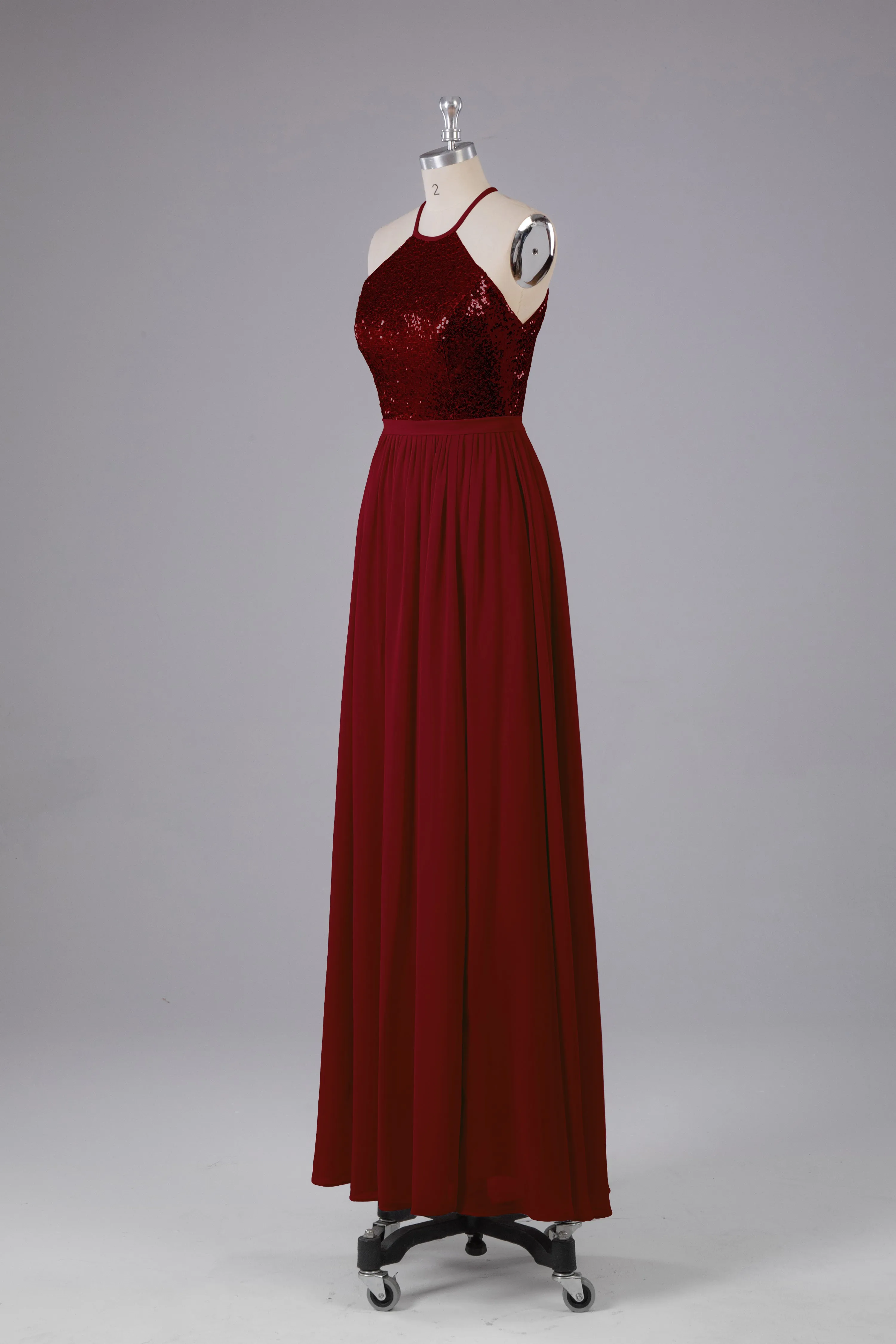 Elegant Halter Sequins Long Bridesmaid Dress