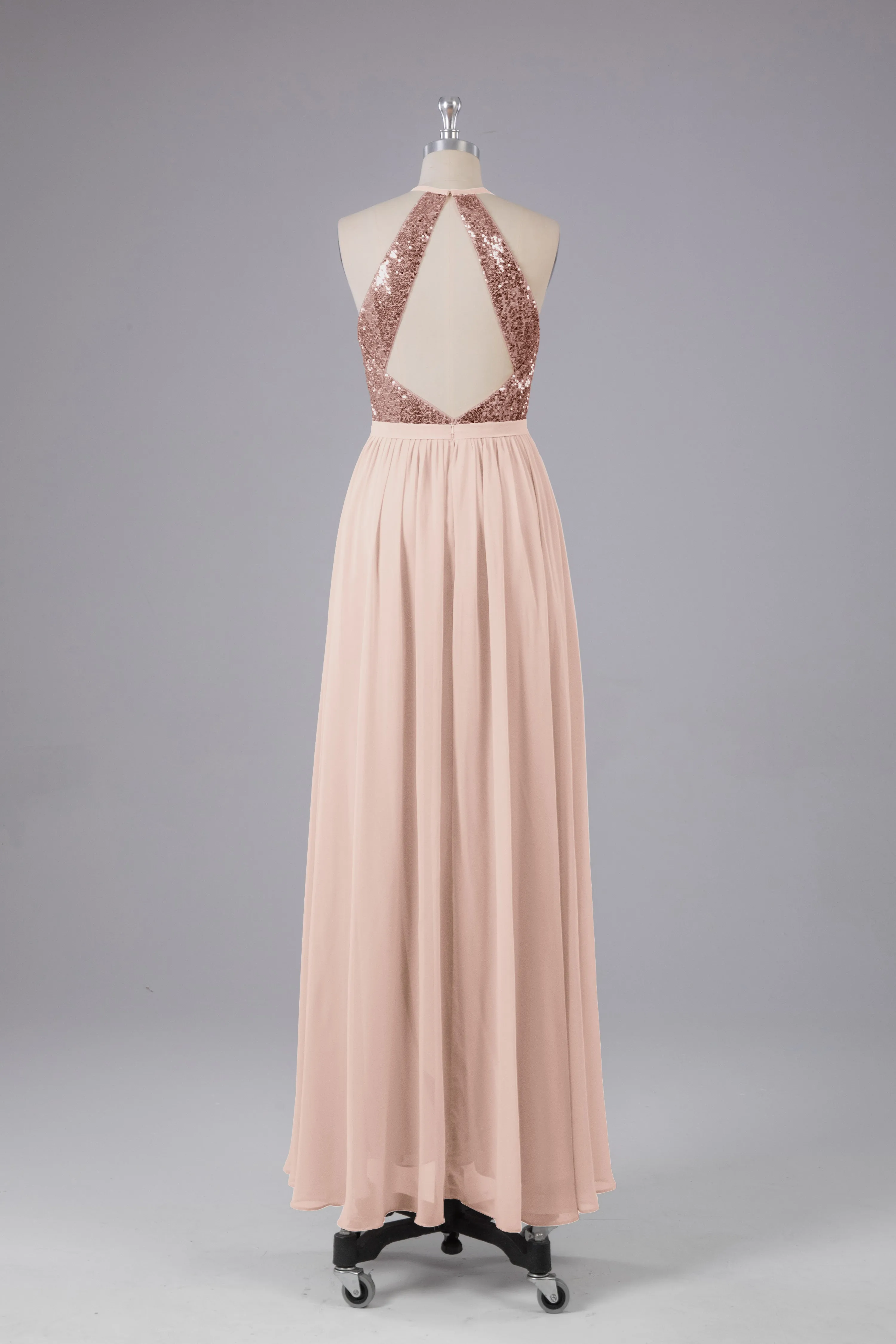 Elegant Halter Sequins Long Bridesmaid Dress