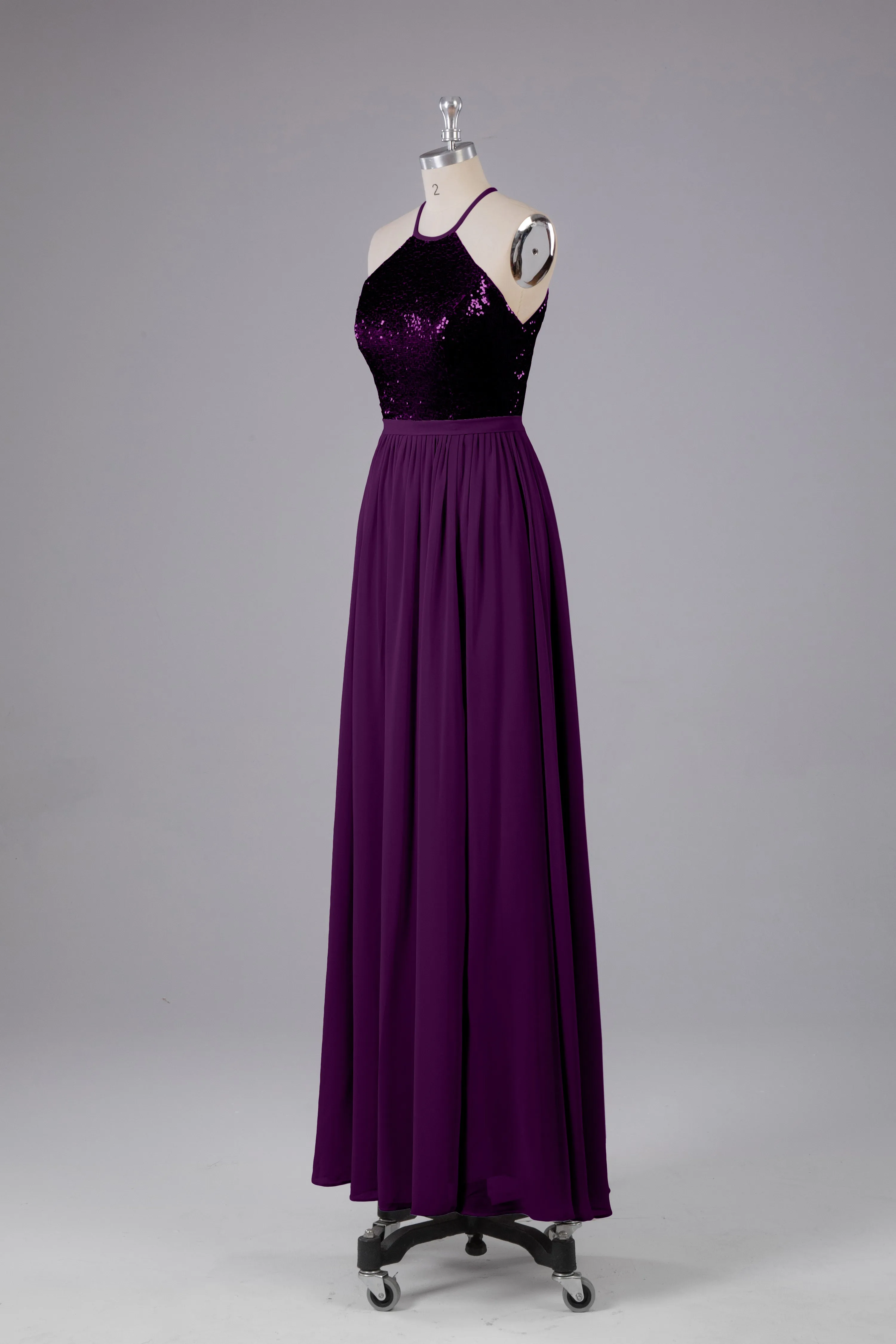 Elegant Halter Sequins Long Bridesmaid Dress