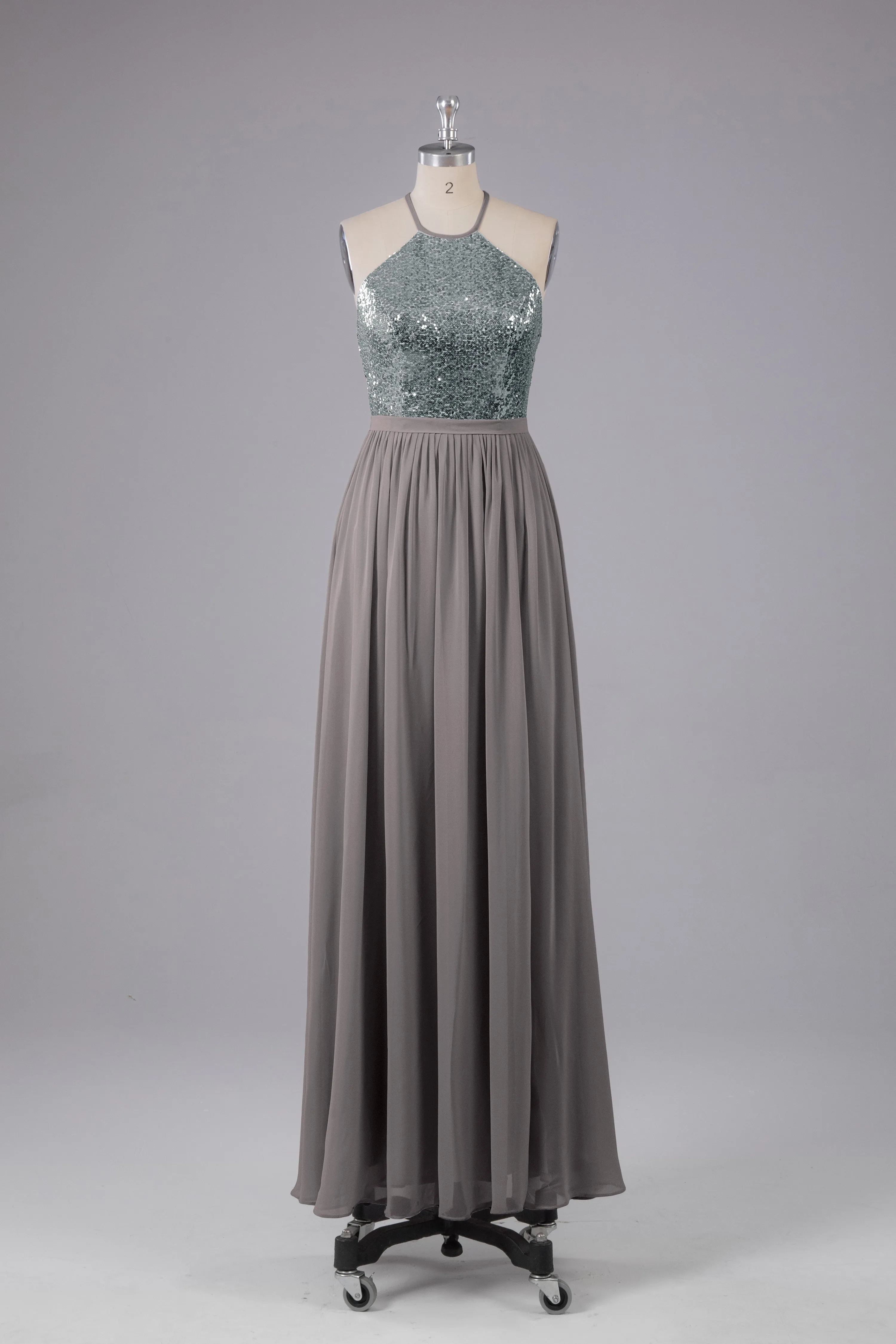 Elegant Halter Sequins Long Bridesmaid Dress