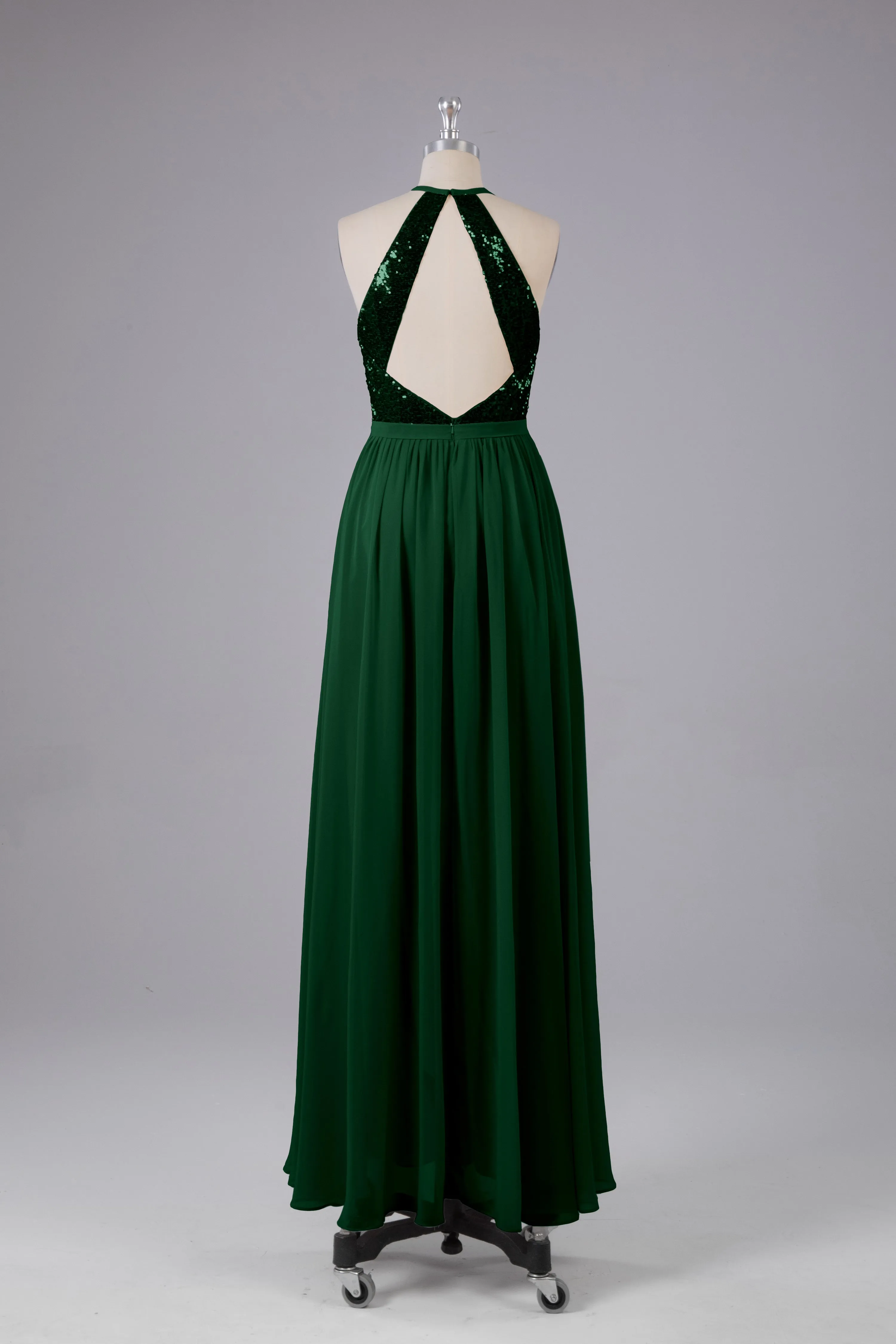 Elegant Halter Sequins Long Bridesmaid Dress